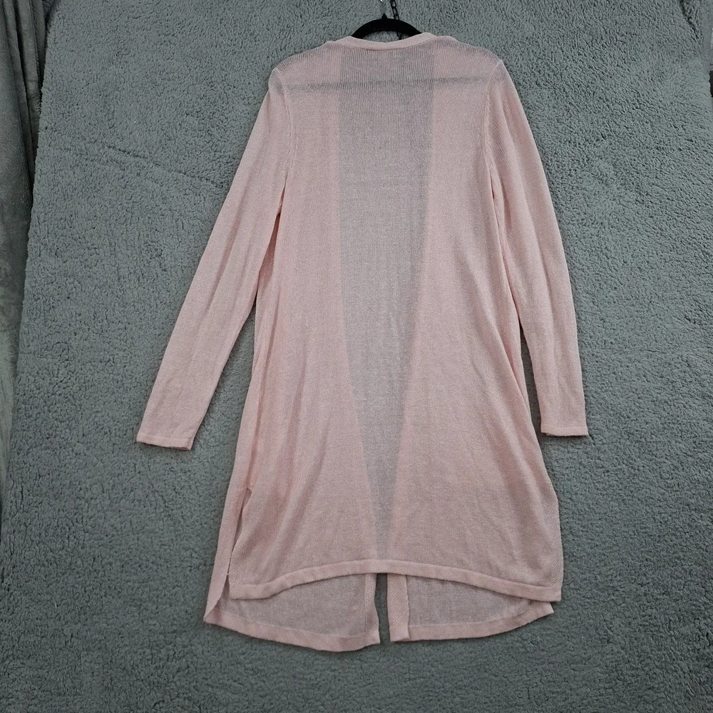 J. Jill Cardigan Womens L Pink Open Front Long Sleeve Knit Pockets Linen Blend‎